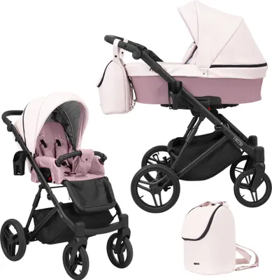Produktbild von Kinderwagen LAZZIO Sportwagen Babywagen Babyschale Komplettset Kinder Wagen Set 2 in 1 ( rosa eco, Rahmenfarbe: Schwarz)