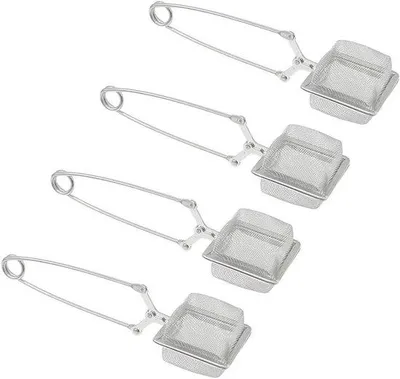 Image de Lot de 4 passoires à thé en acier inoxydable argenté, à mailles fines, avec égouttoir