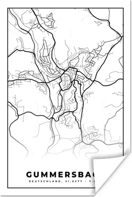 Produktbild von MuchoWow® Poster Stadtplan - Gummersbach - Karte 40x60 cm - Plakate für die Wand - Poster Babyzimmer