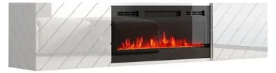 Produktbild von Cama RTV LUXE Schrank 182,6x34,5x37,5 weiß/weißglänzend + schwarzer Kamin, Weiß, Partikelbord, Weiß, Partikelbord, Laminat, Glänzend