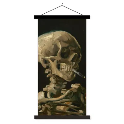 Produktbild von MuchoWow® Textilposter Skelettkopf mit brennender Zigarette - Vincent van Gogh 90x180 cm mit schwarzem Rahmen - Dekoration Wohnzimmer