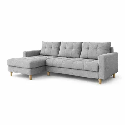 Zdjęcie produktu dla Sofa narożne ARCTIC w kolorze szarym, obita tkaniną MALMO, wymiary: 222 x 90 x 140 cm. Nowoczesna sofa z funkcją łóżka i pojemnikiem na pościel