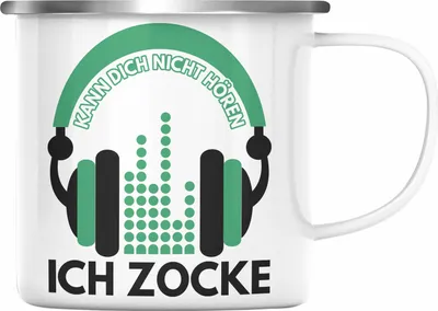 Produktbild von Trendation - Kann Dich Nicht Hören Ich Zocke Emaille Tasse Geschenk Gamer Gamergirl (Silber)
