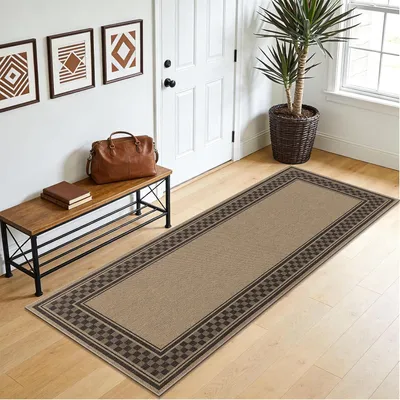 Zdjęcie produktu dla Brązowy dywanik, 80 x 150 cm, antypoślizgowy i nadający się do prania, idealny do przedpokoju, kuchni i sypialni