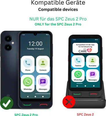 Image shows two phones, one with a green checkmark and one with a red X, indicating compatibility. Text explains compatible devices.