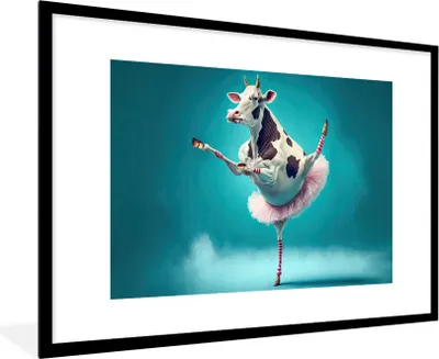 Produktbild von MuchoWow® Gerahmtes Poster Kuh - Ballett - Porträt - Blau - Tiere 90x60 cm - Poster mit Schwarzem Bilderrahmen Wandposter Rahmen Foto Bilder - Wanddekoration - Fotos