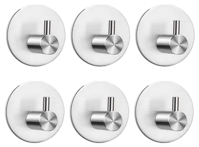 Produktbild von Selbstklebende Handtuchhaken, Wandhaken, selbstklebende Haken aus Edelstahl, kein Bohren erforderlich, für Badezimmer, Toilette, Küche, Büro (rund, silber - 6)