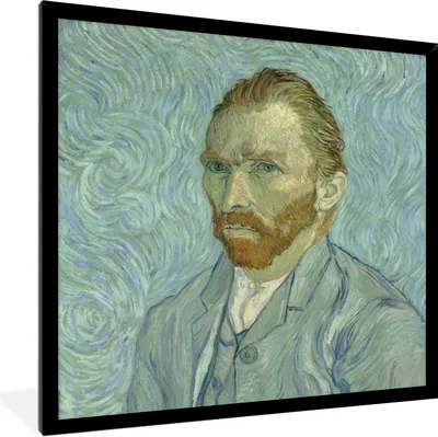 Produktbild von MuchoWow® Gerahmtes Poster Selbstporträt - Gemälde von Vincent van Gogh 40x40 cm - Poster mit Schwarzem Bilderrahmen Wandposter Rahmen Foto Bilder - Mit Rahmen - Wanddekoration Schlafzimmer