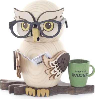 Produktbild von Drechslerei Kuhnert - Räucherfigur Eule mit Brille - größe ca. 15cm, für Räucherkerzen Größe M (Standard) - 37212