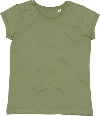 Productafbeelding van Mantis Damen T-shirt met rollende mouwen, model BC4592 (XL), kleur: olijfgroen