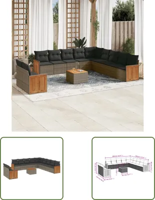 Produktbild von The Living Store 12-tlg. Garten-Sofagarnitur mit Kissen Grau Poly Rattan
