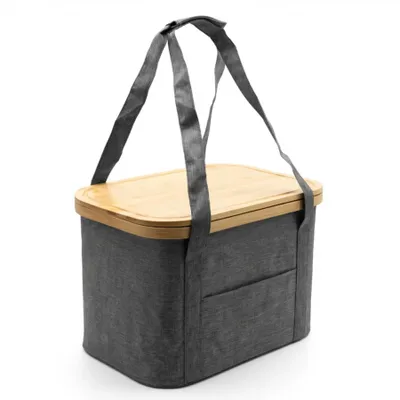 Produktbild von 2-in-1 Picknicktasche mit Kühltasche & Bambusdeckel, ca. 24L, faltbar, grau, isoliert, für Einkauf, Camping, Strand & Auto