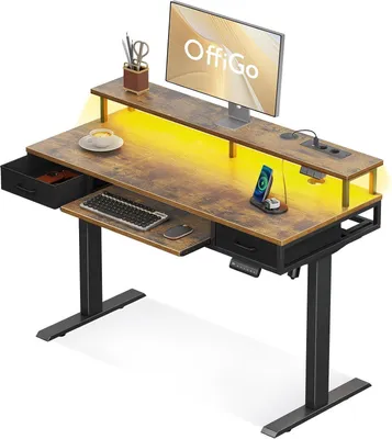 Obrázok produktu pre Výškovo nastaviteľný stôl so zásuvkami a stojanom na monitor 120 cm hnedý