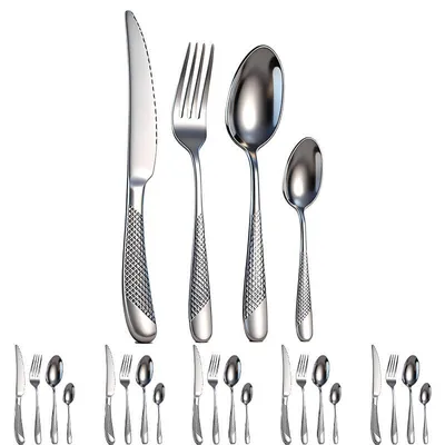 Produktbild von Bestecksets,24-teiliges modernes Besteck-Set in Schwarz mit Hammerschlag-Optik für 6 Personen, aus 410er Edelstahl, inkl. Messer, Gabel, Löffel