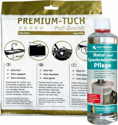 Produktbild von HOTREGA Specksteinofen Pflege & Natursteinofen Pflege 500ml inkl. Microfasertuch