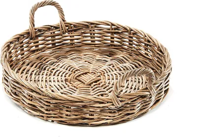 Produktbild von Kobolo Tablett Dekotablett aus Rattan rund -kubu grau- 49x49x10cm