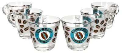 Produktbild von 6er Set Cremona Glas-Espressotasse m. Henkel 60ml blau Becher