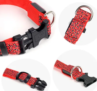 Productafbeelding van LED-halsband voor hond, patroon luipaard/rood, maat L