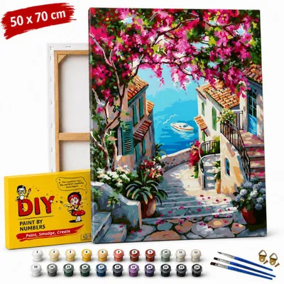 Immagine prodotto di Quadro da dipingere seguendo i numeri con cornice “Scala verso il mare” 50x70 cm