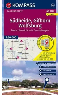 Produktbild von KOMPASS Fahrradkarte 3222 Südheide, Gifhorn, Wolfsburg mit Knotenpunkten 1:50.000