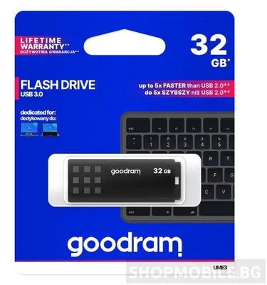 Produktbild von Goodram UME3, 32 GB, USB Typ-A, 3.2 Gen 1 (3.1 Gen 1), 60 MB/s, Kappe, Schwarz