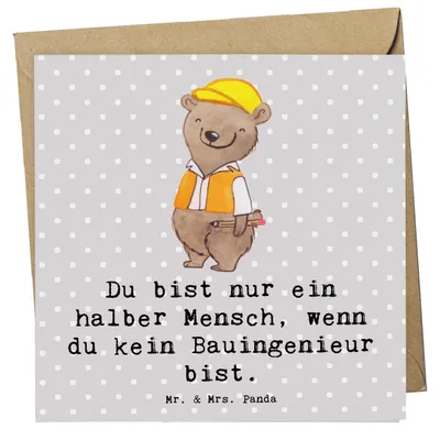 Produktbild von Mr. & Mrs. Panda Klappkarte Bauingenieur Herz - Grau Pastell - Geschenk, Lustig, Grußkarte, Baustelle, faltkarte, anlasskarte, Studium, doppelkarte, Glückwunschkarte