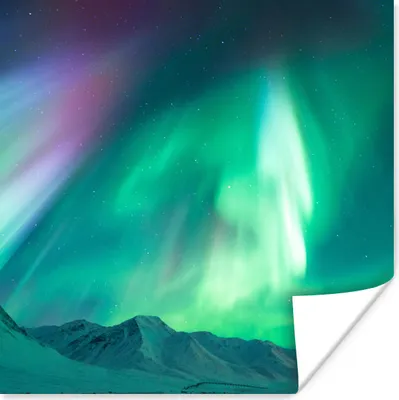 Produktbild von MuchoWow® Poster Nordlichter - Berg - Schnee 50x50 cm - Wohnzimmerdekoration
