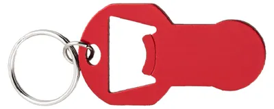Produktbild von Metall-Schlüsselanhänger mit Einkaufschip und Flaschenöffner / Farbe: rot