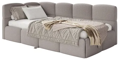 Obrázok produktu pre Selsey Cloudy – čalúnená posteľ, bouclé, svetlosivá farba, 170x185 cm – ľavá strana