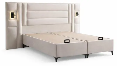Image de Lit avec matelas, style moderne, beige, avec rangement, revêtement en tissu
