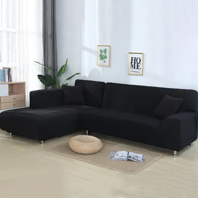 Produktbild von ele ELEOPTION 2 pcs 3 Sitzer Sofahussen Sofabezug Stretch elastische Sofahusse Sofa Abdeckung 170-220cm, Schwarz