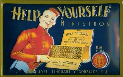 Produktbild von Blechschild Nostalgieschild Help Yourself Ministos Zigarren Hotel Page