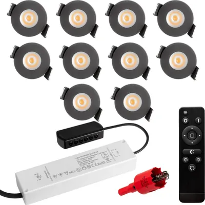 Produktbild von S-Polylight PREMIUM Mini LED- Einbauspots Warmweiss 3.000K, DIMMBAR, IP65, FUNK 3W LED Einbaustrahler Terrassenüberdachung, Terrassenbeleuchtung, Bad, Sauna, LED Spots mit Fernbedienung (ANTHRAZIT, 10x LED-SET)