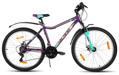 Zdjęcie produktu dla Rower górski damski - MTB, koła 66 cm, 21 biegów, amortyzowany widelec, rama aluminiowa, podwójne hamulce tarczowe, kolor: fioletowy
