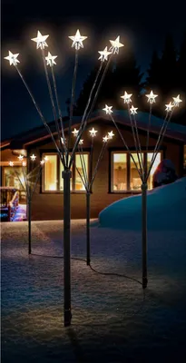 Produktbild von 4er Set LED-Gartenleuchtstäbe mit 24 Sternen Batteriebetrieben