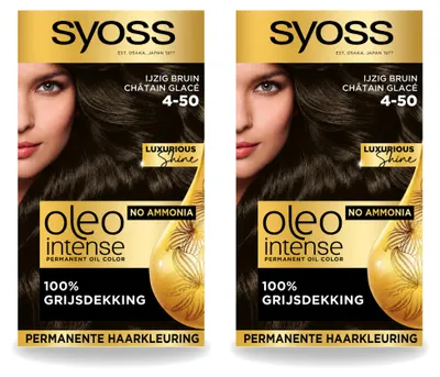 Obrázek produktu pro 2 x Syoss Oleo Intense 4-50, trvalá barva na vlasy – ledově hnědá – výhodná balení – 2 kusy