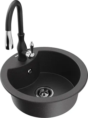 Produktbild von Mexen Diego 1-Becken-Granit-Spüle mit Mischbatterie Savita, Schwarz gesprenkelt - 6512-76-672601-70-B
