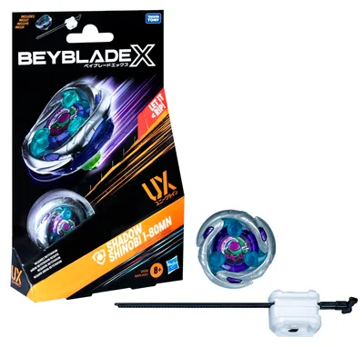 Image de Beyblade X Starter Pack Shadow Shinobi 1-80MN UX avec toupie de défense et lanceur - à partir de 8 ans