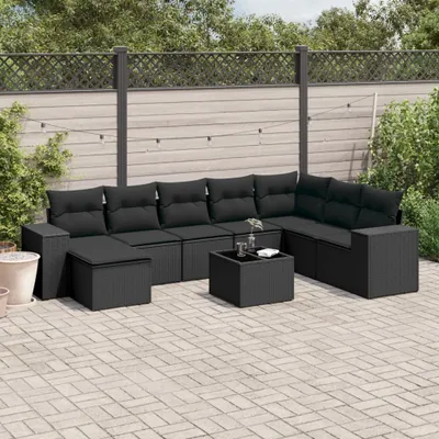Produktbild von Gartenmöbelgarnituren - 9-tlg. Garten-Sofagarnitur mit Kissen Schwarz Poly Rattan Möbel21
