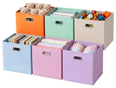 Productafbeelding van Opbergboxen, 30 x 30 x 30 cm, set van 6 opvouwbare opbergboxen | Kallax-boxen voor Kallax-rekken | Stoffen boxen met metalen handgrepen | Kleurgecodeerde organizers