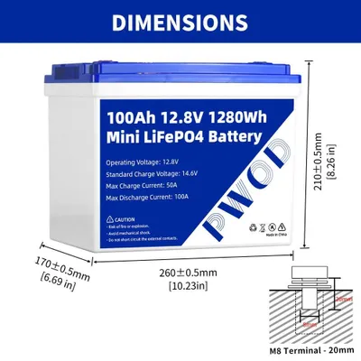 Produktbild von 12,8V 100Ah LiFePO4 Batterie - Lithium-Eisenphosphat Akku - 1280Wh - Integriertes BMS - Für Wohnmobil, Boot, Solaranlage
