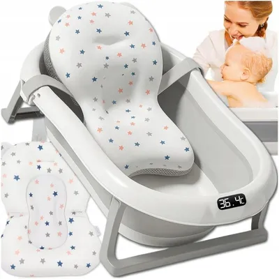 Produktbild von Faltbare Babybadewanne Mit LCD Thermometer Und Badeeinsatz – Silikon Kinderwanne Platzsparend Mit Ablaufstopfen 79 cm