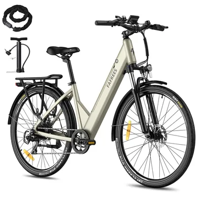 Produktbild von City E-Bike Rostfreie Aluminiumlegierung 36 V 15 Ah 540 Wh bis zu 90 - 110 km Elektrofahrrad 27,5 Zoll Wasserdicht IP54 mit 7 Gang, Gold