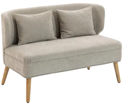 Produktbild von HOMCOM Sofa 2 Sitzer kleine 117 cm Couch mit Flügelrücken, 2 Wurfkissen, Beige