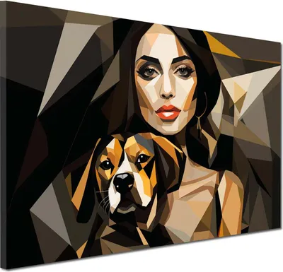 Produktbild von Frau mit Hund modern Wandbild Leinwandbild Kunstdruck XL Wanddeko: 90x60x4cm