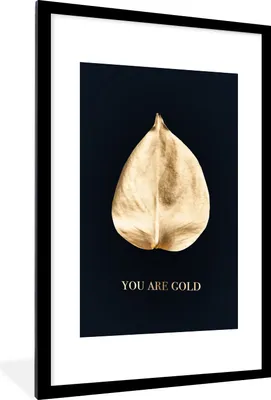 Produktbild von MuchoWow® MuchoWow® Gerahmtes Poster Zitat - Blatt - Gold 60x90 cm - Poster mit zchwarzem Bilderrahmen - Dekoration - Wandposter Wohnzimmer - Hochwertig