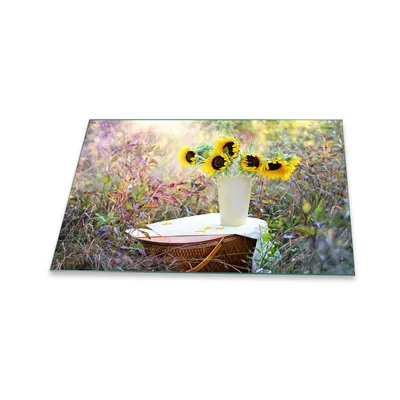 Produktbild von Herdabdeckplatte Glaskeramik 80x52 Sonnenblume Gelb Abdeckung Glas Spritzschutz Deko