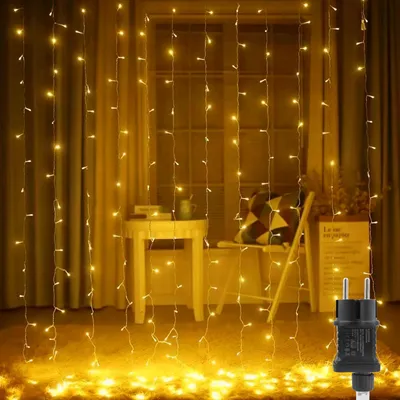 LED-Lichtervorhang 3x2 m, 200 warmweiße Lampen, 8 Modi