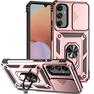 Immagine prodotto di Custodia per Samsung Galaxy A34 a doppio strato con copertura scorrevole della fotocamera e supporto ad anello Rosa