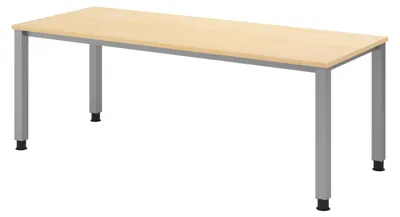 Produktbild von bümö Schreibtisch Serie-Q - Nachbildung Ahorn, Gestell: Silber, Größe:  200 x 80 cm